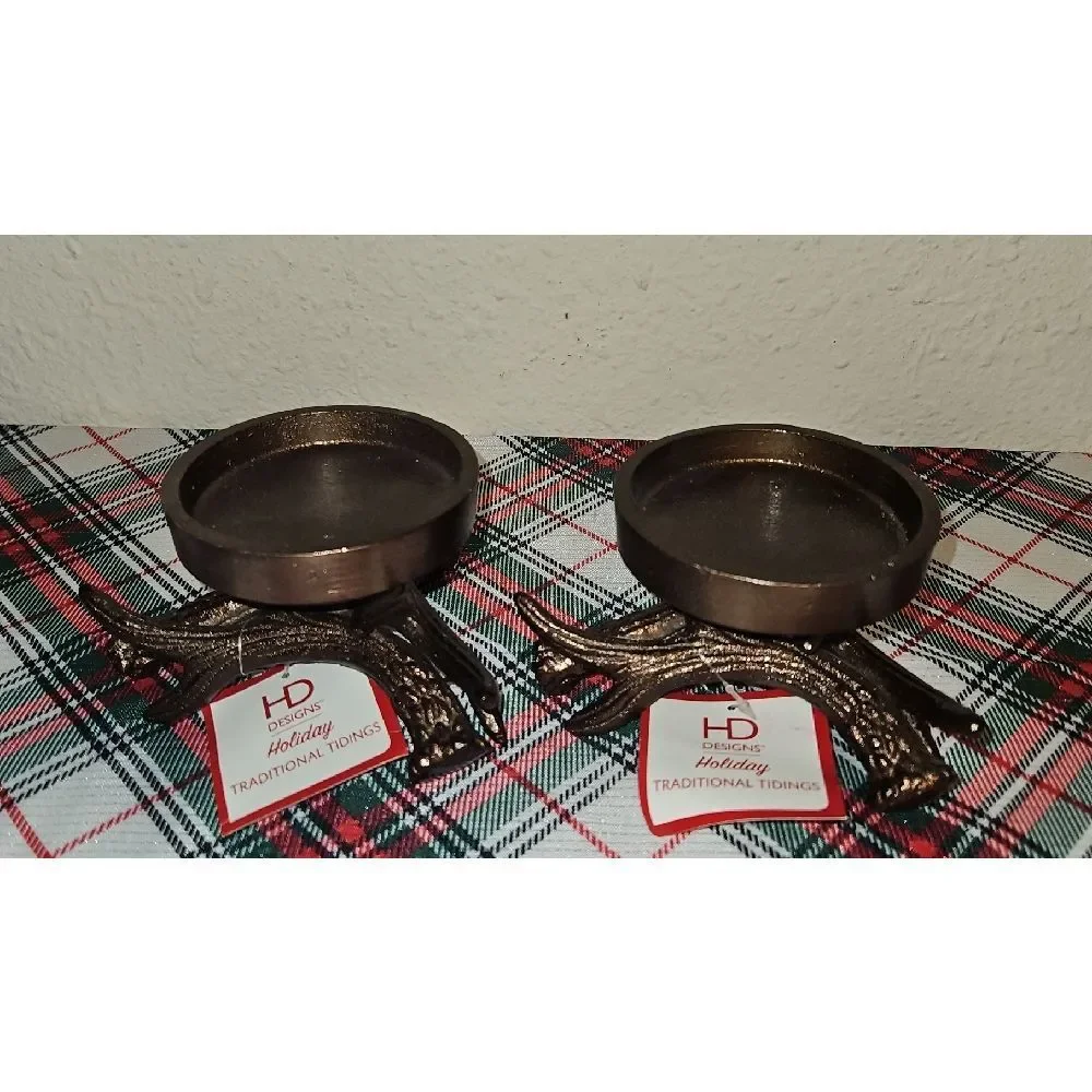 Holiday Designs Bronze Metal Antler Candle Holders - Set Of 2